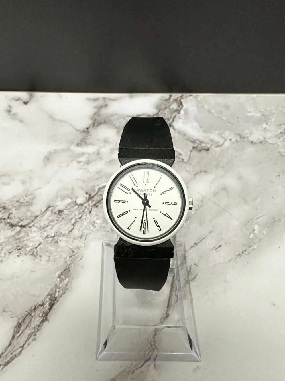 3/$30 AWATCH Womens Watch White Dial 24MM  Black Resin Band New Battery 8.5
